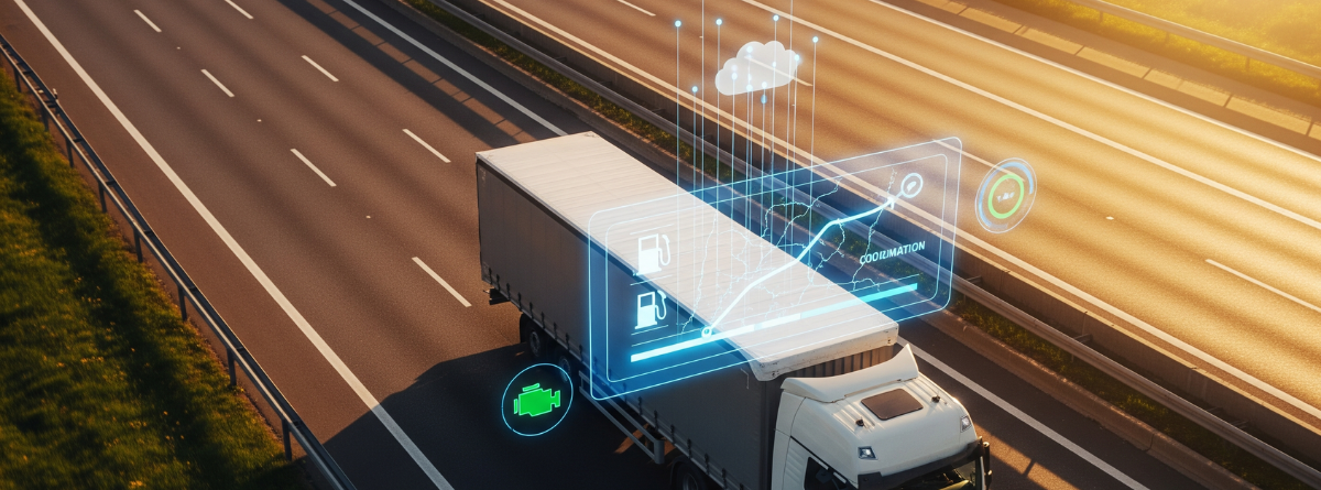 Camion en carretera donde podemos ver todas las partes que están controladas en el mismo sistema