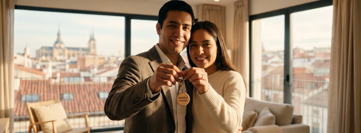 pareja sonriente con lleves de casa