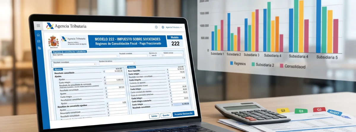  Ejemplo de pantalla con el modelo 222 para la liquidación del pago fraccionado en la Agencia Tributaria.